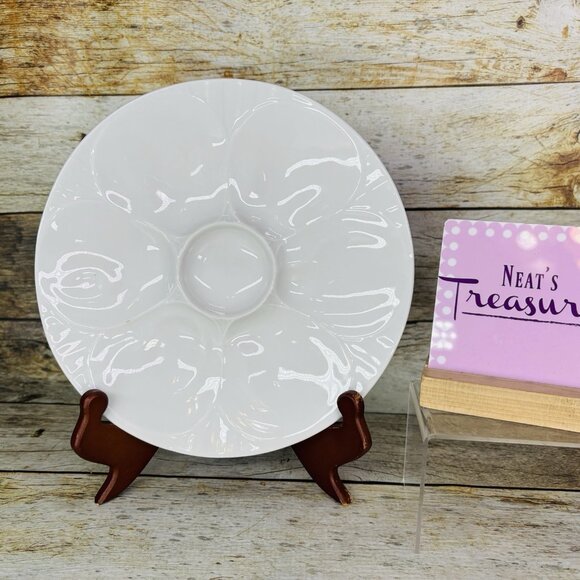 Unique Iumusa French White Porcelain Accessories 7 Compartments 9" Oyster Plate - Picture 1 of 13